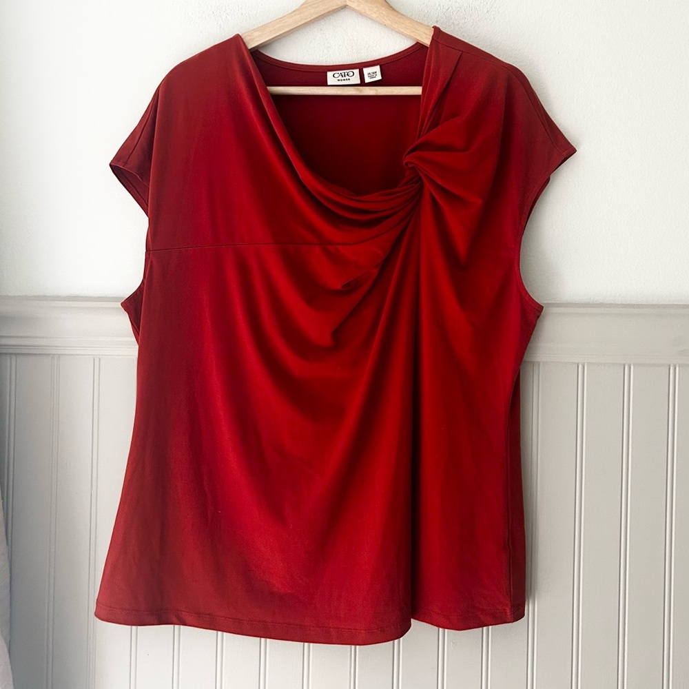 Cato Women’s 14/16W Rust Orange Red Drape Short Sleeve Blouse Polyester-Spandex